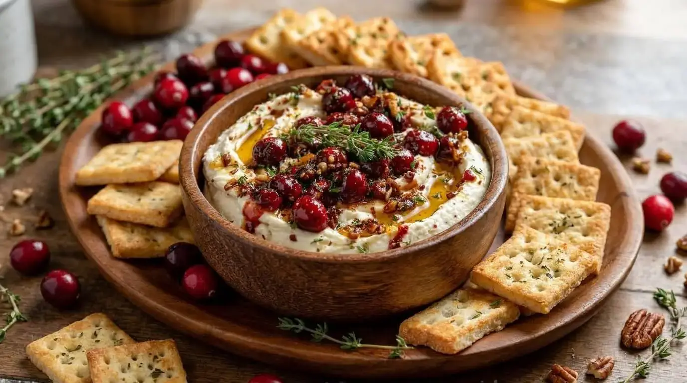 Cranberry Whipped Feta Dip in a bowl.