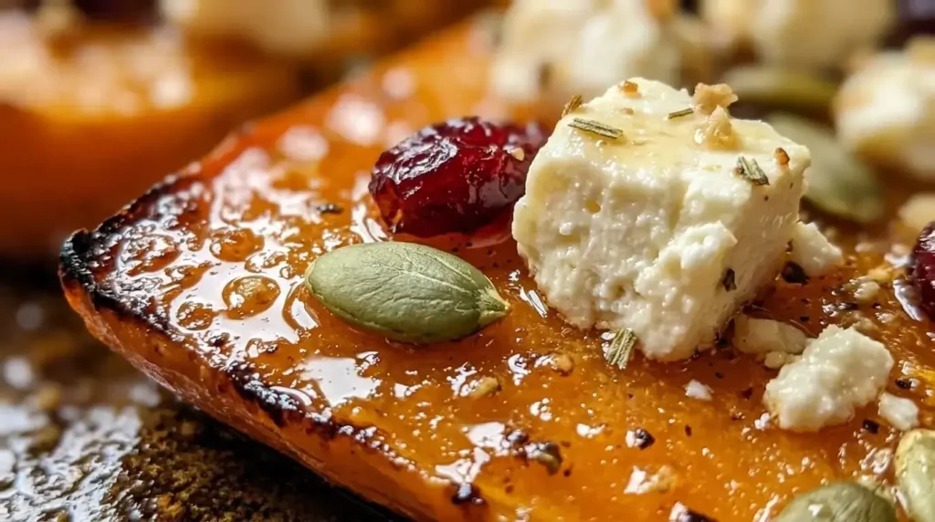 Close up of Mediterranean roasted squash recipe textures.