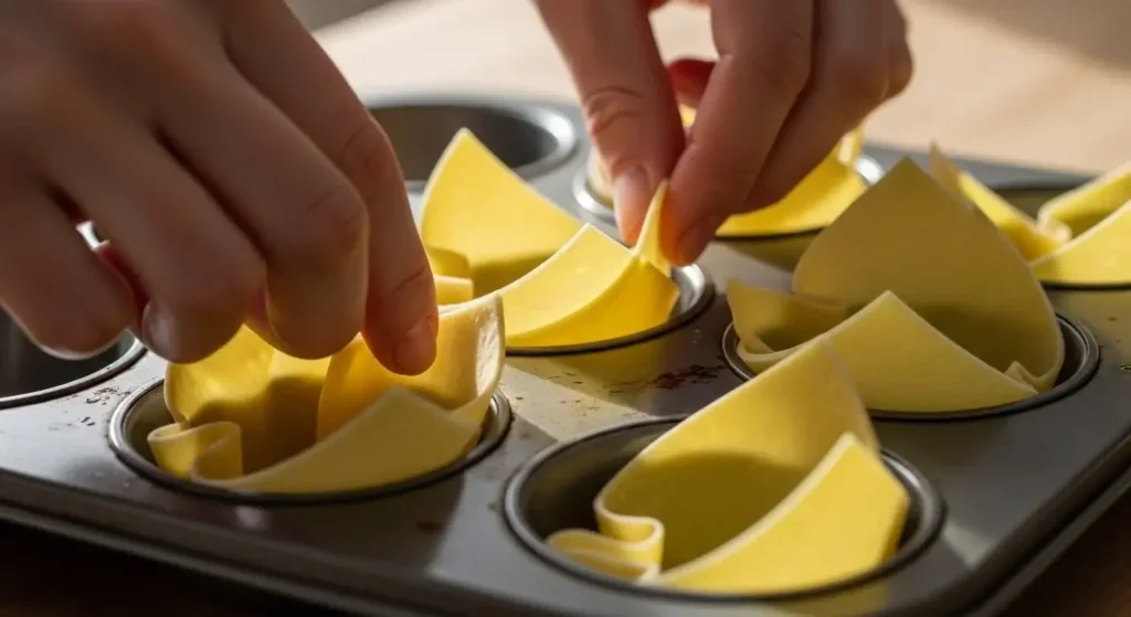 How to bake wonton taco shells using an upside-down muffin tin.