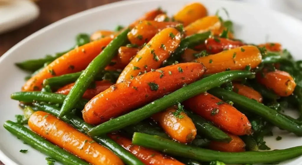 Honey Glazed Carrots and Green Beans in a plate