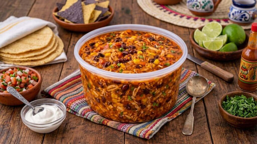 Chicken Taco Soup in a bowl.