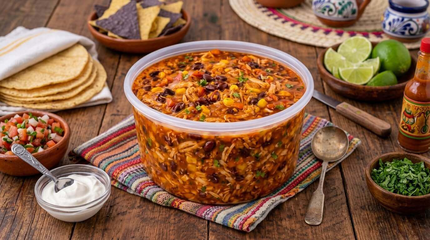 Chicken Taco Soup in a bowl.