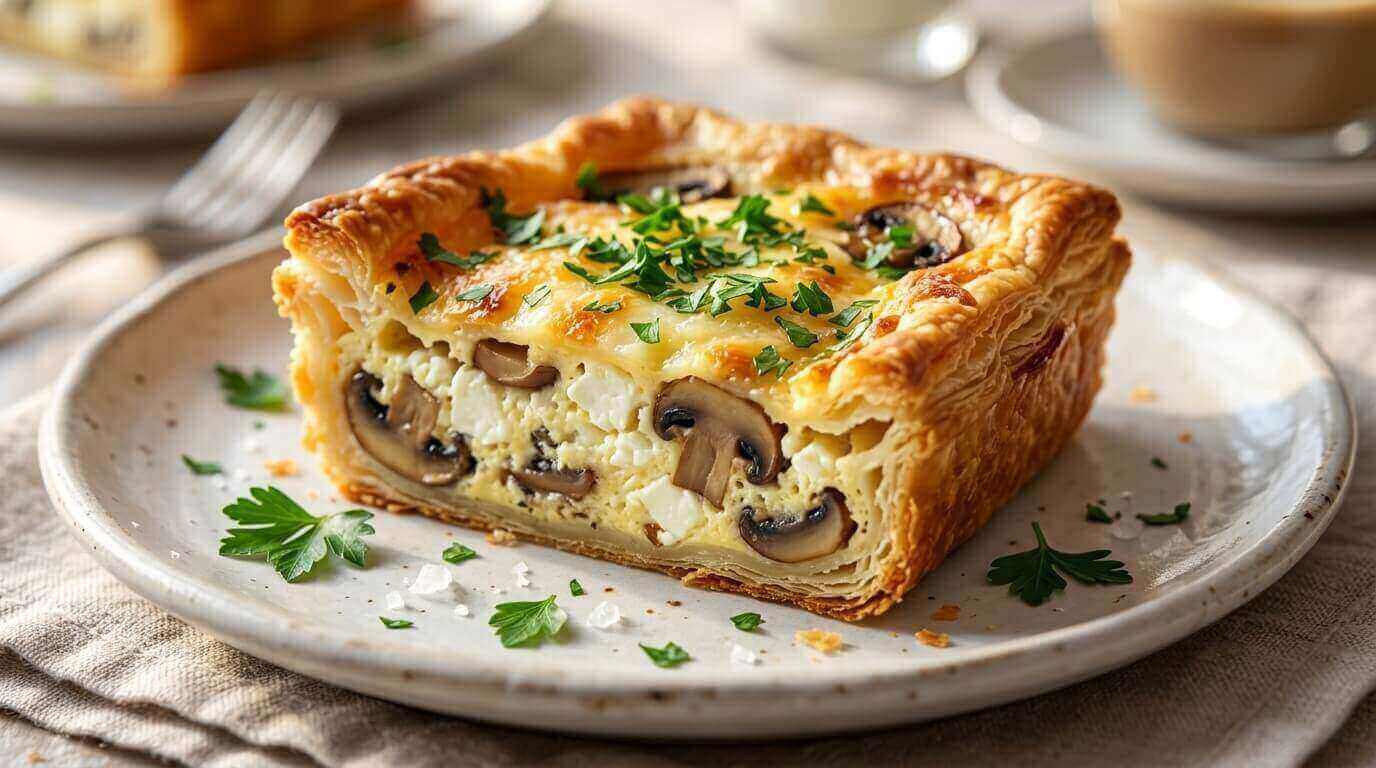 Feta &amp; Mushroom Brunch Squares Recipe (Easy Mediterranean Breakfast Bake) - Easy Mediterranean Recipes