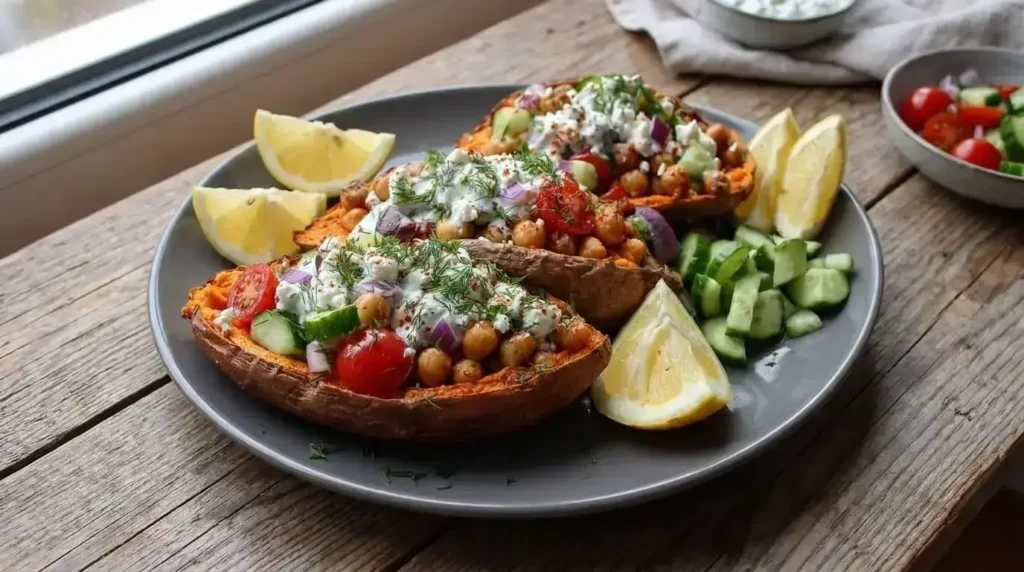 Chickpea Sweet Potato Boats in a plate.