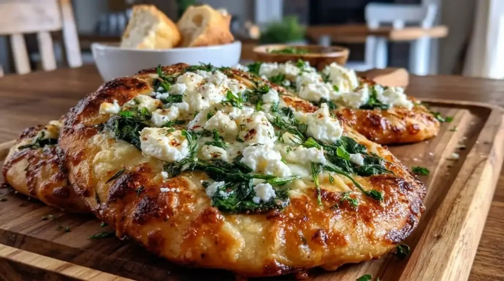 Spinach & Feta Flatbread with Lemon Cream.