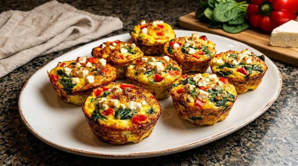 Spinach and Feta Egg Muffins on a plate.