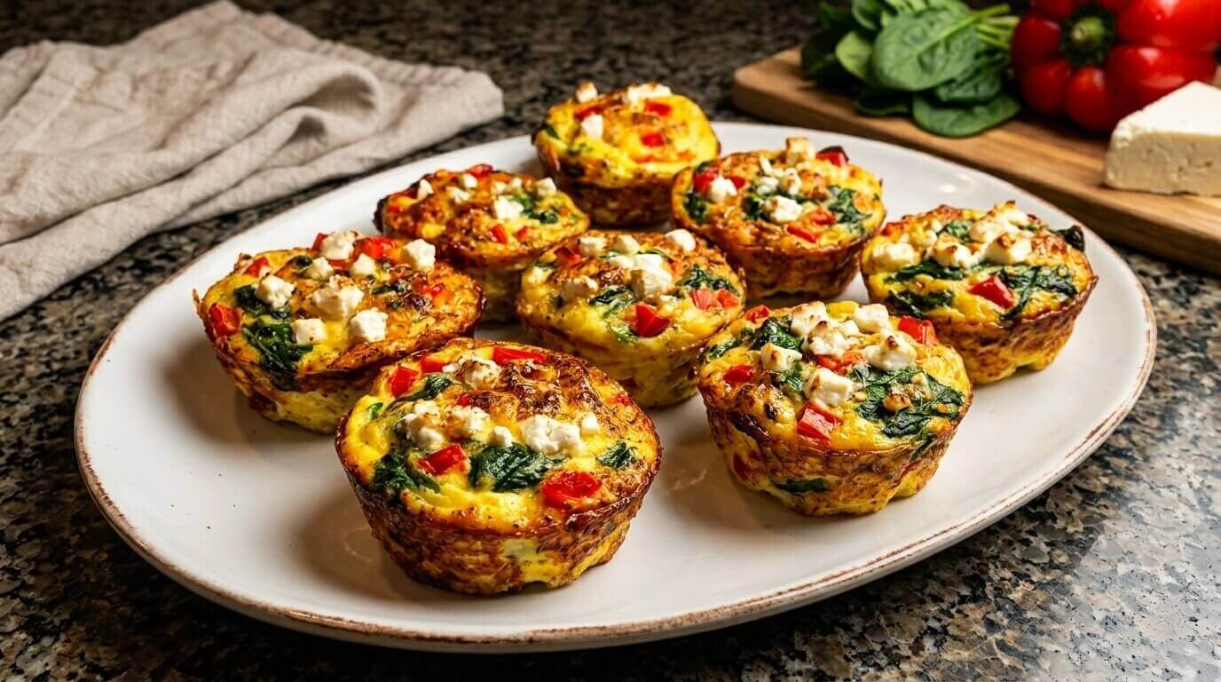 Spinach and Feta Egg Muffins on a plate.